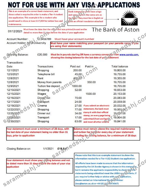 United Kingdom The Bank of Aston bank statement template in Excel and PDF format